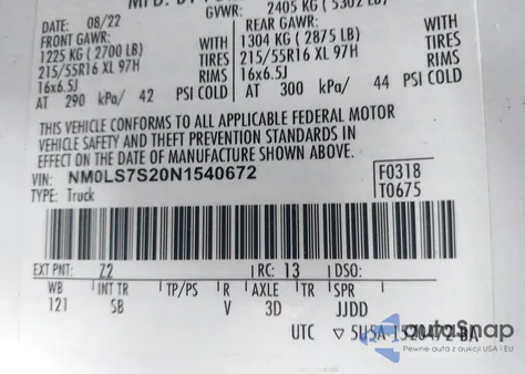 2022 Ford Transit Connect Xl from USA, damaged, VIN NM0LS7S20N1540672